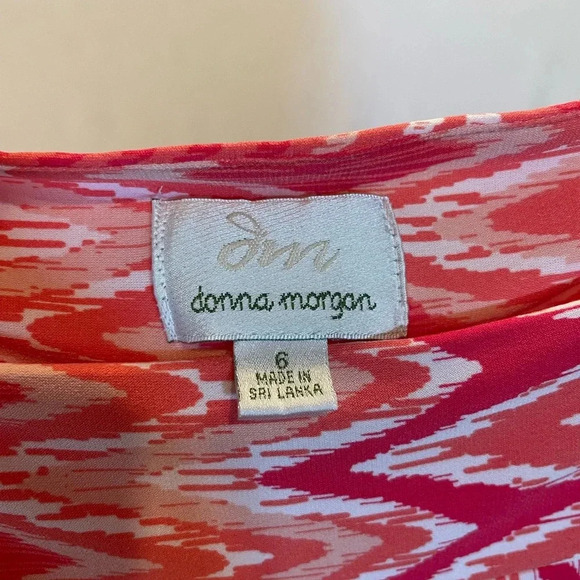 DONNA MORGAN Orange Pink White Chevron Pattern 3/4 Sleeve Dress Womens Size 6 - Picture 3 of 3
